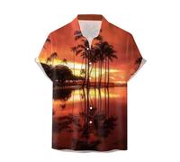 Hawaii Hemd Herren Kurzarm, Sommer Hawaiihemd Herren Rever-Button Down Kurzarmhemd mit Hawaii-Stranddruck Leichtes Sommerhemd Lässig Herrenhemd Mode Freizeithemden Strandhemd für Männer Urlaub