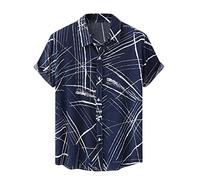 Hawaii Hemd Herren Sommer Kariert Druck Freizeithemd Kurzarm Shirts Hawaiihemd für Männer Urlaub Strandhemd Dünne Casual Sommerhemd Revers Henley Tshirt
