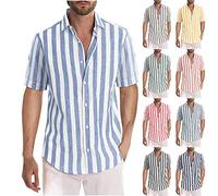 Hawaii Hemd Männer Baumwolle Hemd Herren Urlaub Hemd Herren Kurzarm Muster Hemd Herren Gestreift Kurzarm Hemd Herren Casual Hemd Freizeithemd