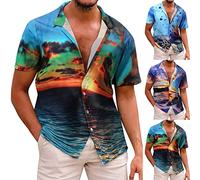 Hawaii Hemd Männer Funky Hawaiihemd Herren Kurzarm Casual Sommer Beach Hawaihemden mit Tropischem Muster Button Down Revers Hemden Freizeithemd