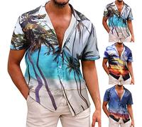 Hawaii Hemd Männer Funky Hawaiihemd Herren Kurzarm Hawaii Button Palmen Blumen Muster Hemden Leichtes Sommer Hemd Herren Kurzarm für Den Urlaub