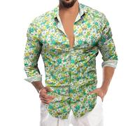 Hawaii Hemd Männer Geblümt Langarm Sommer Freizeithemd Hawaiihemd Muster Langarmhemd Kubanischer Kragen Langarm Tropische Strandhemden Männer Hawaiihemden Button Down Floral Shirt