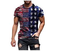 Hawaii Hemd MäNner Hemd Schwarz Herren T Shirt Weiß Herren Distressed Retro Tag Der UnabhäNgigkeit Drucken Shirt Rundhalsausschnitt Kurzarm Tops MäNner Vintage 3D T-Shirt MäNner (Dunkelblau, 3XL)