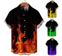 Hawaii Hemd Männer Herren Revers Retro 3D Feuerdruck Kurzarm T Shirt Mit Knopfleiste Basic Hemd Strandhemd Henley Hemd Sommerhemd Regular Fit Freizeithemd Urlaub T-Shirt