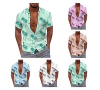 Hawaii Hemd Männer Revers Palme Druck Knopfleiste Sommerhemd Herren Kurzarm Lose Strandhemd Basic Freizeithemd Henley Shirt Freizeitshirt Urlaubshemden Sommer Shirts
