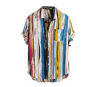 Hawaii Hemd Männer Reverskragen Gestreifter Druck Druckknopf Freizeithemd Kurzarm Klassisch Hawaiihemd Locker Strandhemd Sommerhemd Trachtenhemd Herren