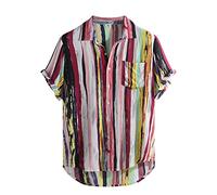 Hawaii Hemd Männer Reverskragen Gestreifter Druck Druckknopf Freizeithemd Kurzarm Klassisch Hawaiihemd Locker Strandhemd Sommerhemd Trachtenhemd Herren