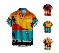 Hawaii Hemd Männer Sommer Shirt Casual Button Down Herren Kurzarm Hawaiihemd Hawaii-Print Palmen Hemd Herren Regular Fit Casual Urlaub Freizeithemd