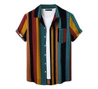 Hawaii Hemden Herren Elegant Kurzärmel Oberhemden Knöpfleiste Kariertes Hemd 3D Drucken Urlaub Blumenhemd Umlegekragen Kurzarmhemd Herren Sommer Shirt Basic