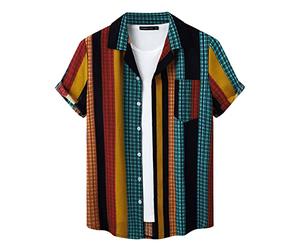 Hawaii Hemden Herren Elegant Kurzärmel Oberhemden Knöpfleiste Kariertes Hemd 3D Drucken Urlaub Blumenhemd Umlegekragen Kurzarmhemd Herren Sommer Shirt Basic