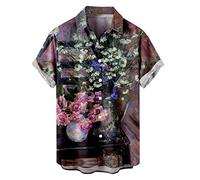Hawaii Hemden Herren Leichte Kurzärmliges Blumen Shirt Bügelbh Weisses Hemd Männer Blumen Strand Reise Baumwollhemden V-Ausschnitt Hemd Herren Sommer Lustig Shirts Overshirt
