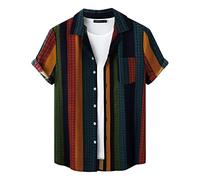 Hawaii Hemden Original Elegant Kurzärmel Longbluse Mit Knöpfen Piraten Hemd Farbverlauf Tropical Stillnachthemd V-Ausschnitt Blumen Hemd Herren Shirts Basic