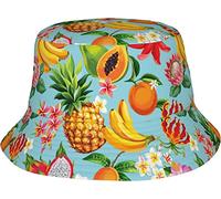 Hawaii mit tropischen Früchten und Blumen Unisex Mode Fischerhut, Druck Sommer Fischermütze für Männer Frauen Teens Schwarz, Siehe Abbildung, One size