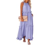 Hawaii Outfit Damen Kleid Weiss Sommer Hochzeitsgast Einfarbig Neckholder Ärmellose Maxi Kleider schwarz Abendkleider(Light Purple, L)