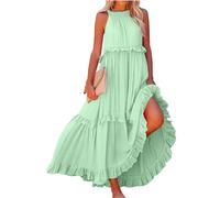 Hawaii Outfit Damen Kleid Weiss Sommer Hochzeitsgast Einfarbig Neckholder Ärmellose Maxi Kleider schwarz lederkleid(Mint Grün, L)