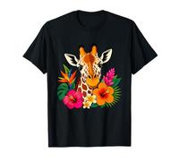 Hawaiianische Blumen, Giraffe, Tropische Safari, Sonnenuntergang T-Shirt