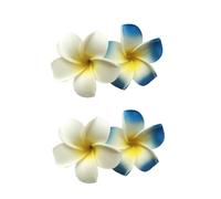 Hawaiianische Frangipani-Plumeria-Clips und Haarspangen, Schaumstoffkopf, Blume, Party, Strand, Haarspange, Haarschmuck, Haarschmuck, 7 cm, 4 Stück (weiß + blau)