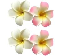 Hawaiianische Frangipani-Plumeria-Schaumkopf-Blumen-Haarspangen, Haarspangen, Clips und Haarspangen, Haarstyling-Zubehör, 7 cm, Weiß und Rosa, 4 Stück