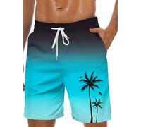 Hawaiianische Herren-Badehose mit Netzfutter und Taschen, Farbe: Schwarz und Blau, XL