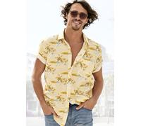 Hawaiihemd BEACHTIME "Regular fit", Herren, Gr. XXL (45/46), N-Gr, gelb (gelb, bedruckt), Web, Obermaterial: 100% Baumwolle, gemustert, regular fit, ohne Ausschnitt, abgesteppte Kante, Hemden Hawaiihe