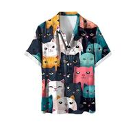 Hawaiihemd Herren Katze Drucken Lässig Button Down Strandurlaub Hemd Aloha Kurzarm Hawaii Hemd Regular Fit T-Shirts Lässige Sweatshirt mit Cat Printed Mode Kurzarmhemd Outdoor Hemd