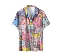 Hawaiihemd Herren Katze Drucken Lässig Button Down Strandurlaub Hemd Aloha Kurzarm Hawaii Hemd Regular Fit T-Shirts Lässige Sweatshirt mit Cat Printed Mode Kurzarmhemd Outdoor Hemd
