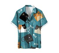 Hawaiihemd Herren Katze Drucken Lässig Button Down Strandurlaub Hemd Aloha Kurzarm Hawaii Hemd Regular Fit T-Shirts Lässige Sweatshirt mit Cat Printed Mode Kurzarmhemd Outdoor Hemd