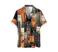 Hawaiihemd Herren Katze Drucken Lässig Button Down Strandurlaub Hemd Aloha Kurzarm Hawaii Hemd Regular Fit T-Shirts Lässige Sweatshirt mit Cat Printed Mode Kurzarmhemd Outdoor Hemd