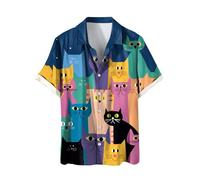 Hawaiihemd Herren Katze Drucken Lässig Button Down Strandurlaub Hemd Aloha Kurzarm Hawaii Hemd Regular Fit T-Shirts Lässige Sweatshirt mit Cat Printed Mode Kurzarmhemd Outdoor Hemd
