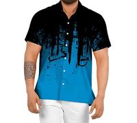 Hawaiihemd Herren Kurzarm Hemden Männer Sommerhemden Freizeit Hemd Lässiges Button Down Kurzarmhemd Stehkragenhemd Blau XL