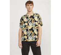 Hawaiihemd JACK & JONES "JORLUKE TAMPA AOP SHIRT SS SN", Damen, Gr. XS, N-Gr, schwarz, Popeline, Obermaterial: 100% Viskose, gemustert, relaxed fit, Hemden Hawaiihemd (82246042-XS)