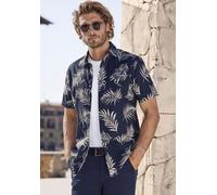 Hawaiihemd JOHN DEVIN "Regular fit", Herren, Gr. XXL (45/46), N-Gr, blau (navy, creme), Web, Obermaterial: 100% Baumwolle, gemustert, regular fit, Rundhals, abgesteppte Kante, Hemden Hawaiihemd, Kurza