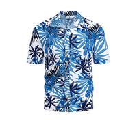 Hawaiihemd Kurzarm Leopard Hemd Passen Slim Fit Hemd Herren,Himmelblau,L