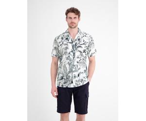 Hawaiihemd LERROS, Herren, Gr. XL, N-Gr, broken weiß, Web, Obermaterial: 100% Baumwolle, geblümt, regular fit hüftbedeckend, V-Ausschnitt, abgesteppte Kante, Hemden Hawaiihemd, Sommerhemd mit floralem