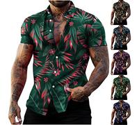 Hawaiihemd Männer Revers Blumedruck Hemd Knopfleiste Sommerhemd Herren Kurzarm Lose Strandhemd Basic Freizeithemd Henley Shirt Freizeitshirt Urlaubshemden Sommer Shirts