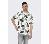Hawaiihemd ONLY & SONS "ONSWAYNE LIFE AOP SS VISCOSE SHIRT NOOS", Herren, Gr. XL, N-Gr, weiß (antique weiß), Web, Obermaterial: 100% Viskose, gemustert, regular fit normal, Hemden Hawaiihemd (58600700