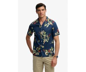 Hawaiihemd SUPERDRY "HAWAIIAN PRINT S/S SHIRT", Herren, Gr. L, N-Gr, cabana navy, Web, Obermaterial: 70% Modal, 30% Baumwolle, gemustert, regular fit normal, Rundhals, Hemden Hawaiihemd, mit sommerlic