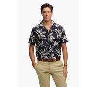 Hawaiihemd SUPERDRY "HAWAIIAN PRINT S/S SHIRT", Herren, Gr. XXL, N-Gr, canna leaves navy, Web, Obermaterial: 70% Modal, 30% Baumwolle, gemustert, regular fit normal, Rundhals, Hemden Hawaiihemd, mit s