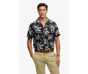 Hawaiihemd SUPERDRY "HAWAIIAN PRINT S/S SHIRT", Herren, Gr. XXL, N-Gr, canna leaves navy, Web, Obermaterial: 70% Modal, 30% Baumwolle, gemustert, regular fit normal, Rundhals, Hemden Hawaiihemd, mit s