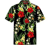Hawaiihemdshop Hawaii Hemd | Männer | Baumwolle | Größe S - 8XL | Kurzarm | Hawaiihemden | Blüten | Blumen | Retro | Klassisch | Hibiskus | Aloha | Kokosnuss-Knöpfe | Hawaiihemd Herren