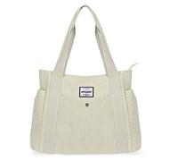 HAWEE Canvas Damen Handtasche Shopper Tote Bag Große Schultertasche mit Reißverschluss Umhängetasche RetroTragetasche Leichte Henkeltasche für Reisen Arbeit Schule Einkaufen Strand Alltag, Weiß