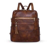 HAWEE Damen Rucksack Weiches PU Leder Schulrucksack Anti-Diebstahl Tagesrucksack Elegant Schultertasche Wasserdicht Cityrucksack mit Schultergurt Daypack für Arbeit Reisen Einkaufen Alltag, Braun