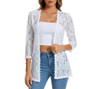 HAWILAND Bolero Damen Festlich Elegante Cardigan für Abendkleider Strickjacke Spitzen Oberteile 3/4 Arm Hochzeit Weiß L