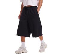 HAWILAND Herren 3/4 Sweat Shorts Baggy Y2K Streetwear Weites Bein Kurz Hose Sommer Oversized Sporthose mit Offenem Saum Schwarz XL