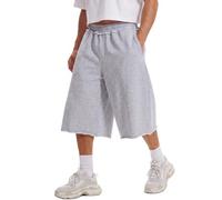 HAWILAND Herren 3/4 Sweat Shorts Baggy Y2K Streetwear Weites Bein Kurz Hose Sommer Oversized Sporthose mit Offenem Saum Grau XL