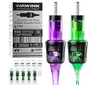 HAWINK Tattoo Nadeln Set 50 Stk. Einweg Cartridges #10 Bugpin Round Liner/Magnum 3RL 5RL 7RL 9RL 11RL 7RM 9RM 11RM 13RM 15RM d = 0,30 mm Tattoo Zubehör Set für Anfänger und Künstler EN20-FG-50KIT-K
