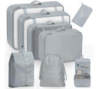 haysence Koffer Organizer Set 8 Teilig - Kofferorganizer Packing Cubes Reise Zubehör - Wasserdichte Packwürfel Travel Organizer für Urlaub Kleidung Schuhe (Grau)
