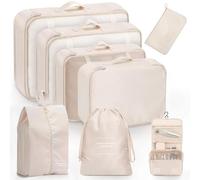 haysence Koffer Organizer Set 8 Teilig - Kofferorganizer Packing Cubes Reise Zubehör - Wasserdichte Packwürfel Travel Organizer für Urlaub Kleidung Schuhe (Beige)