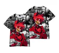 Hazbin Hotel T-Shirt Anime 3D-Muster Kurzarm Alastor Angel Dust Charlie Druck Herren-Casual Rundhals Cartoon-Mode Sport Pullover-Tops XXS-XXL, Typ F, XXL