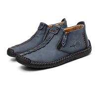 Hbaydor 2024 Italienische Handgefertigte Hochstiefel, Herren rutschfeste Bequeme Reißverschluss Leder Freizeit Sneakers Atmungsaktive Hohe Chukka Stiefel Übergroße Schuhgröße,Blau,41